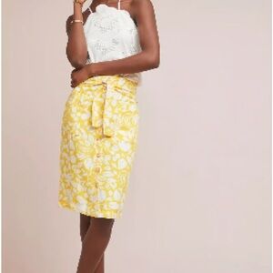 Anthropologie Yellow and White Floral Pencil Skirt